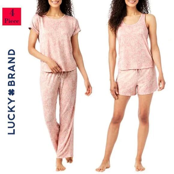 New! Lucky Brand PLUS 4-Piece Super Soft Floral Print Lounge Pajama Set - Picture 1 of 12